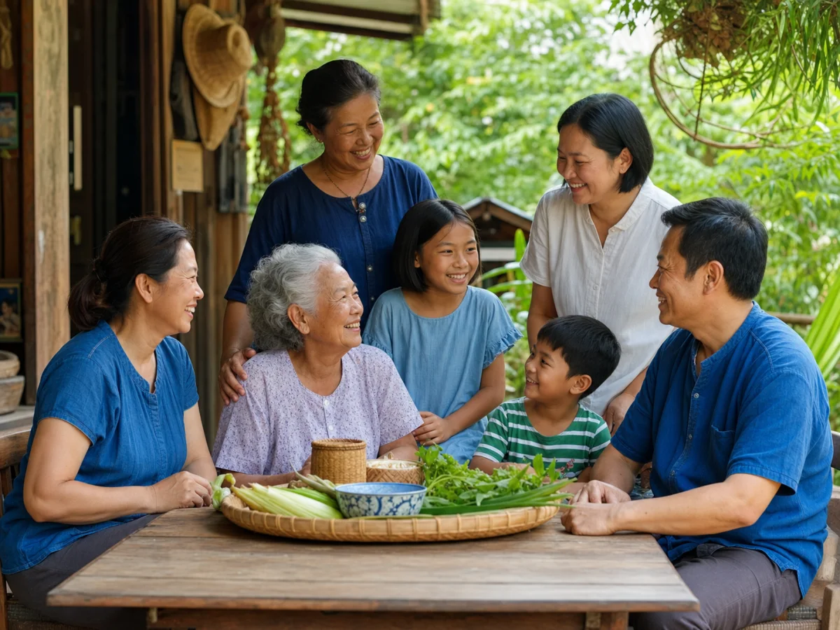 ภาพจำลอง AI: ครอบครัวหลายวัยใช้เวลาร่วมกันอย่างอบอุ่น
